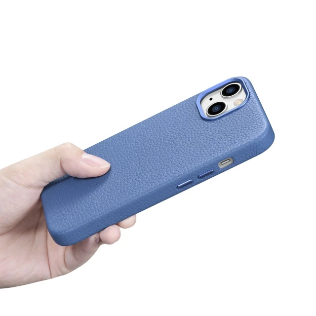 Чохол iCarer Litchi Premium Leather Case для iPhone 14 | 13 Light Blue with MagSafe (WMI14220709-LB)