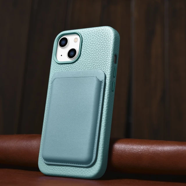 Чохол iCarer Litchi Premium Leather Case для iPhone 14 | 13 Green with MagSafe (WMI14220709-GN)