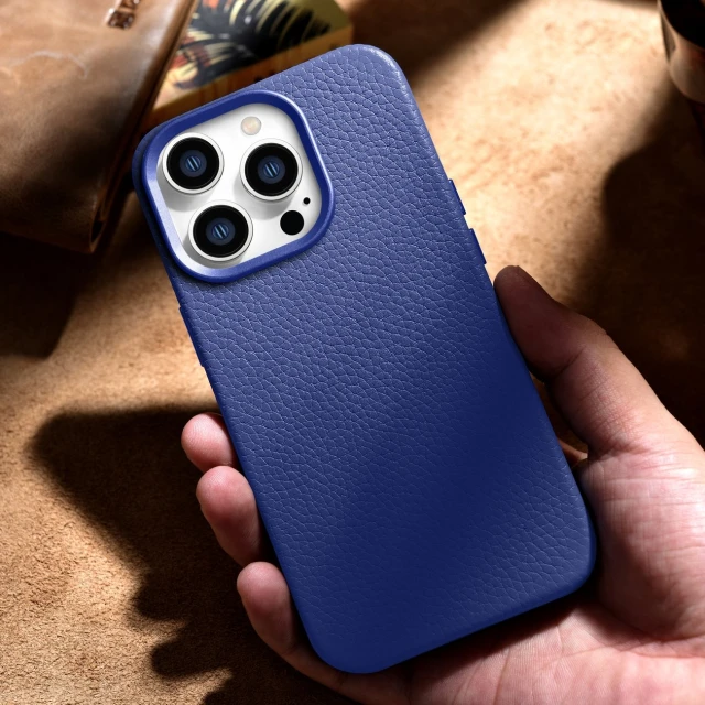 Чохол iCarer Litchi Premium Leather Case для iPhone 14 Pro Dark Blue with MagSafe (WMI14220710-DB)