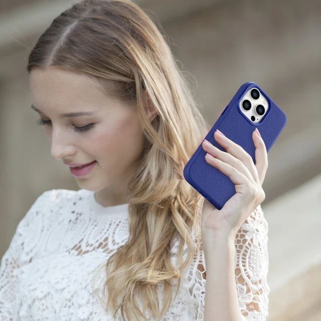 Чохол iCarer Litchi Premium Leather Case для iPhone 14 Pro Dark Blue with MagSafe (WMI14220710-DB)