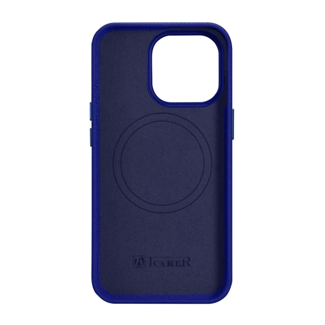 Чохол iCarer Litchi Premium Leather Case для iPhone 14 Pro Dark Blue with MagSafe (WMI14220710-DB)