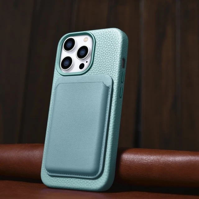 Чохол iCarer Litchi Premium Leather Case для iPhone 14 Pro Green with MagSafe (WMI14220710-GN)
