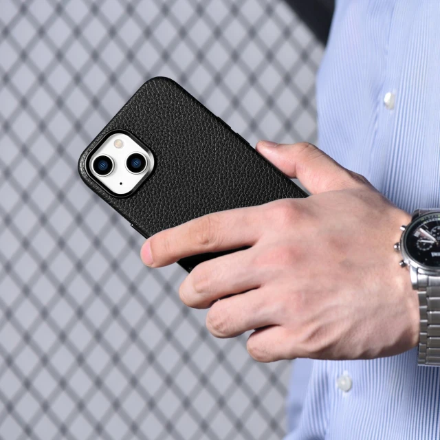 Чехол iCarer Litchi Premium Leather Case для iPhone 14 Plus Black with MagSafe (WMI14220711-BK)