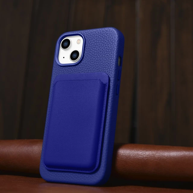 Чохол iCarer Litchi Premium Leather Case для iPhone 14 Plus Dark Blue with MagSafe (WMI14220711-DB)