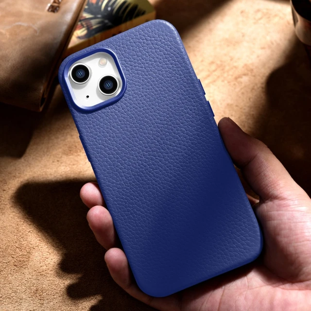 Чохол iCarer Litchi Premium Leather Case для iPhone 14 Plus Dark Blue with MagSafe (WMI14220711-DB)