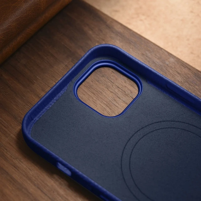Чохол iCarer Litchi Premium Leather Case для iPhone 14 Plus Dark Blue with MagSafe (WMI14220711-DB)