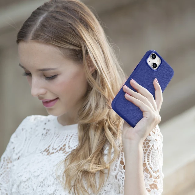 Чохол iCarer Litchi Premium Leather Case для iPhone 14 Plus Dark Blue with MagSafe (WMI14220711-DB)