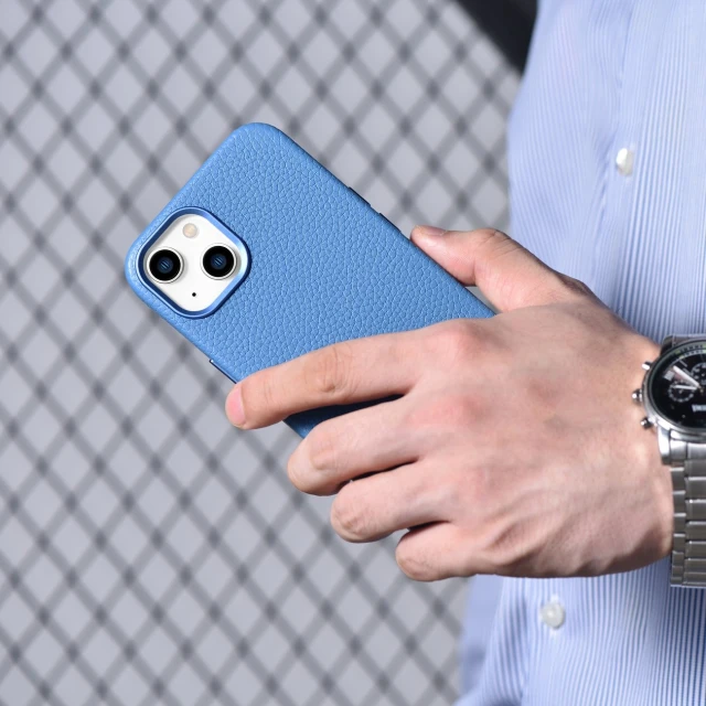 Чохол iCarer Litchi Premium Leather Case для iPhone 14 Plus Light Blue with MagSafe (WMI14220711-LB)