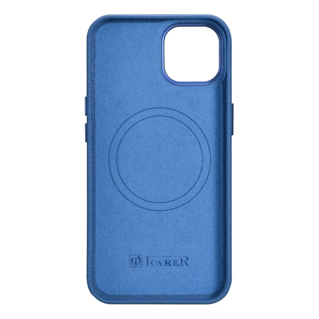 Чохол iCarer Litchi Premium Leather Case для iPhone 14 Plus Light Blue with MagSafe (WMI14220711-LB)