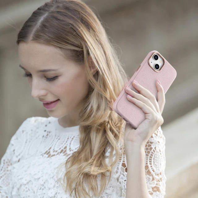 Чохол iCarer Litchi Premium Leather Case для iPhone 14 Plus Pink with MagSafe (WMI14220711-PK)