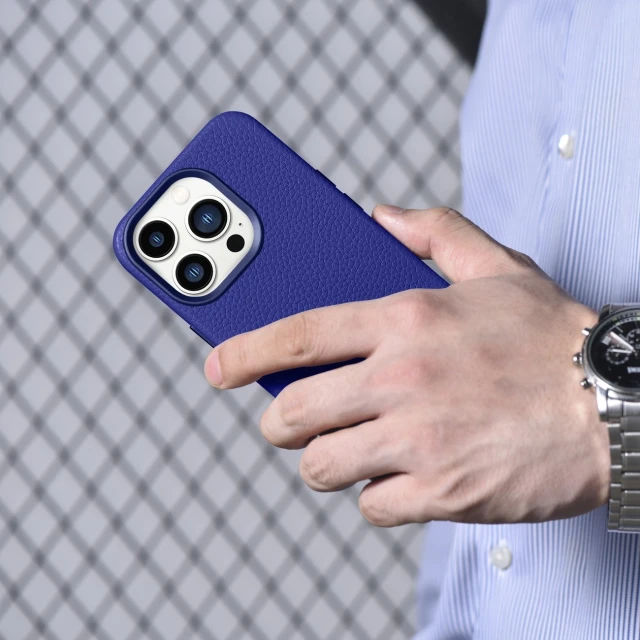 Чохол iCarer Litchi Premium Leather Case для iPhone 14 Pro Max Dark Blue with MagSafe (WMI14220712-DB)