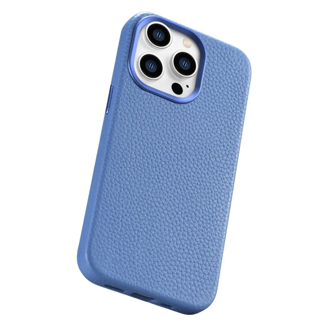 Чохол iCarer Litchi Premium Leather Case для iPhone 14 Pro Max Light Blue with MagSafe (WMI14220712-LB)