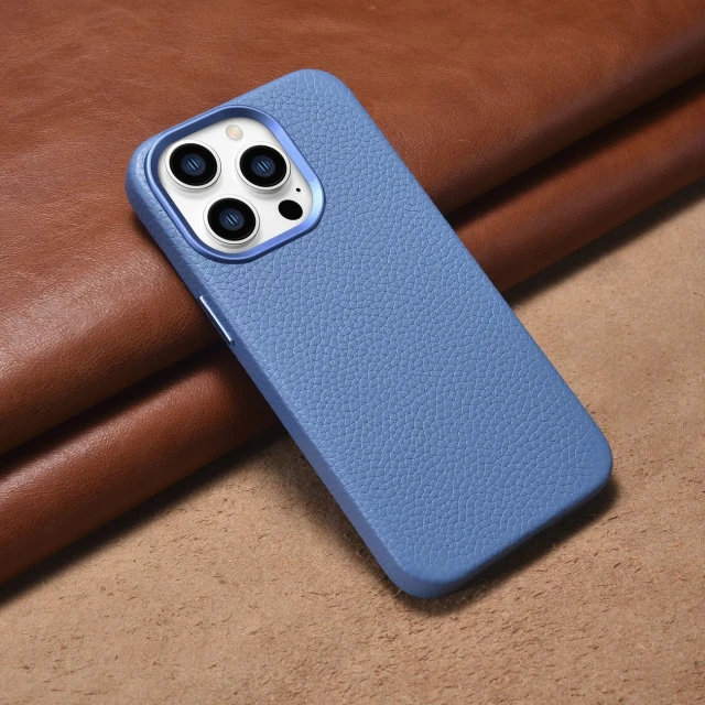 Чохол iCarer Litchi Premium Leather Case для iPhone 14 Pro Max Light Blue with MagSafe (WMI14220712-LB)