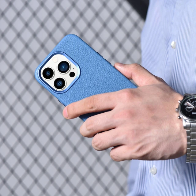 Чохол iCarer Litchi Premium Leather Case для iPhone 14 Pro Max Light Blue with MagSafe (WMI14220712-LB)