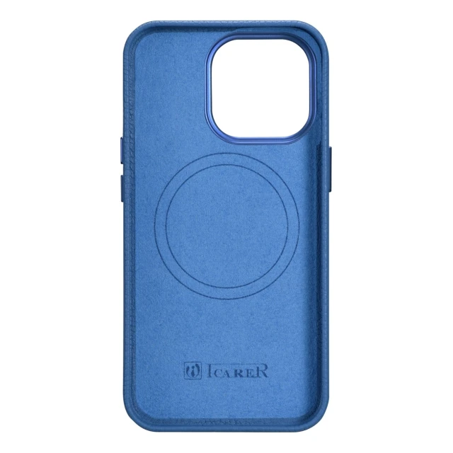 Чохол iCarer Litchi Premium Leather Case для iPhone 14 Pro Max Light Blue with MagSafe (WMI14220712-LB)