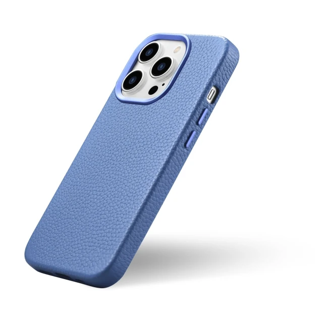 Чохол iCarer Litchi Premium Leather Case для iPhone 14 Pro Max Light Blue with MagSafe (WMI14220712-LB)