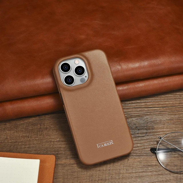 Чохол iCarer CE Premium Leather Folio Case для iPhone 14 Pro Brown with MagSafe (WMI14220714-BN)