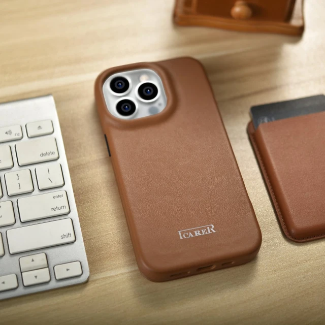Чохол iCarer CE Premium Leather Folio Case для iPhone 14 Pro Brown with MagSafe (WMI14220714-BN)