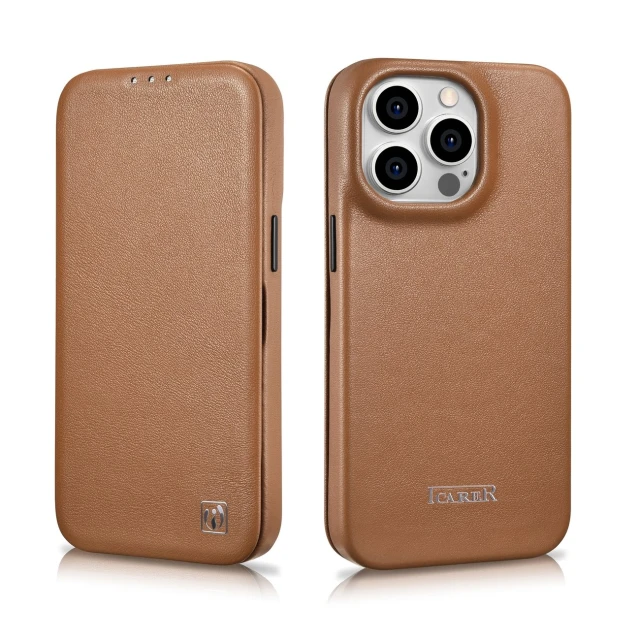 Чохол iCarer CE Premium Leather Folio Case для iPhone 14 Pro Brown with MagSafe (WMI14220714-BN)