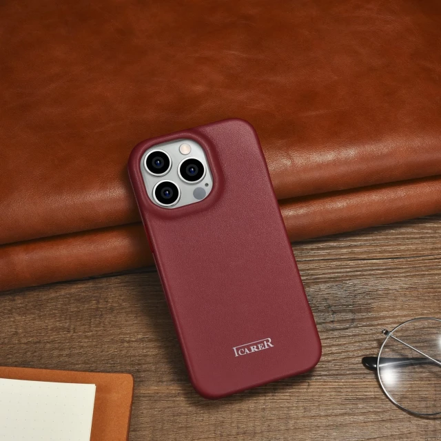 Чехол iCarer CE Premium Leather Folio Case для iPhone 14 Pro Red with MagSafe (WMI14220714-RD)