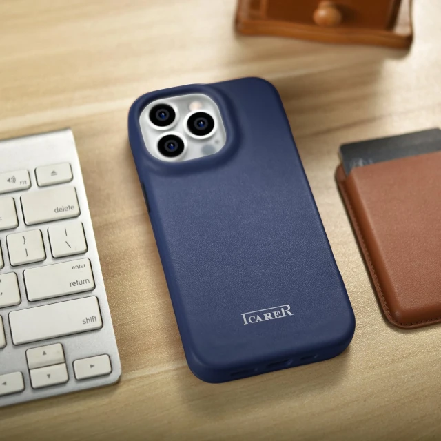 Чохол iCarer CE Premium Leather Folio Case для iPhone 14 Pro Blue with MagSafe (WMI14220714-BU)
