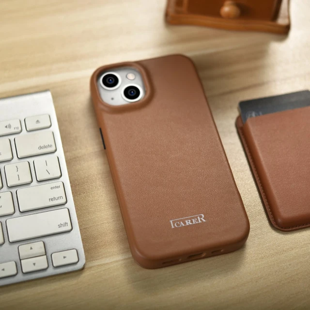 Чохол iCarer CE Premium Leather Folio Case для iPhone 14 Plus Brown with MagSafe (WMI14220715-BN)