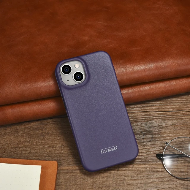 Чохол iCarer CE Premium Leather Folio Case для iPhone 14 Plus Dark Purple with MagSafe (WMI14220715-DP)