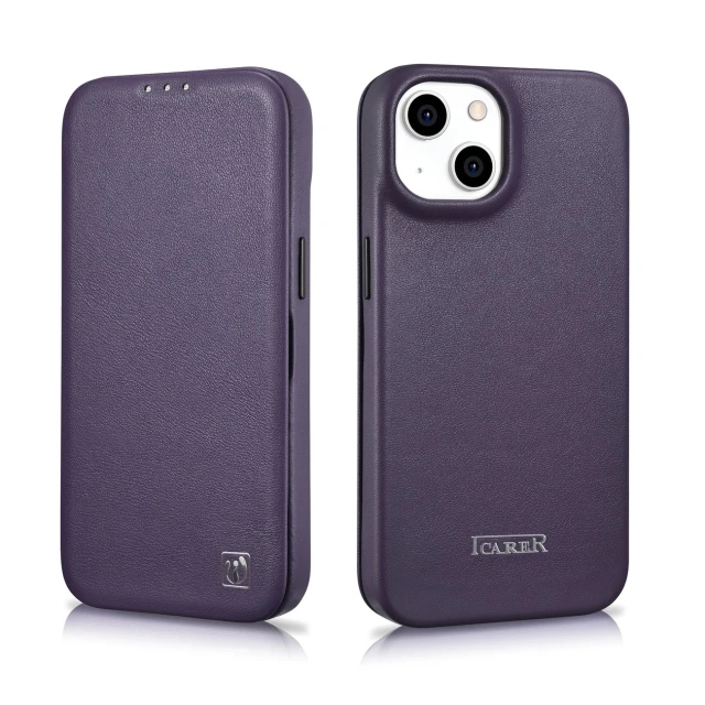 Чохол iCarer CE Premium Leather Folio Case для iPhone 14 Plus Dark Purple with MagSafe (WMI14220715-DP)