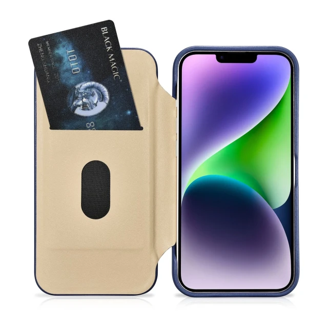 Чохол iCarer CE Premium Leather Folio Case для iPhone 14 Plus Blue with MagSafe (WMI14220715-BU)
