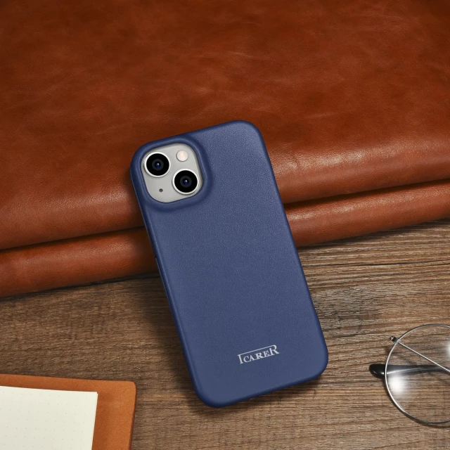 Чохол iCarer CE Premium Leather Folio Case для iPhone 14 Plus Blue with MagSafe (WMI14220715-BU)