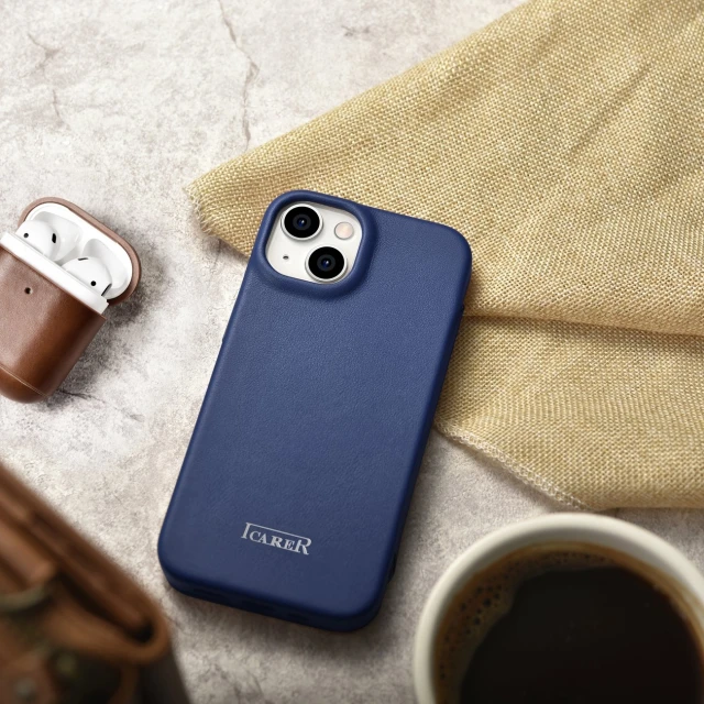 Чохол iCarer CE Premium Leather Folio Case для iPhone 14 Plus Blue with MagSafe (WMI14220715-BU)