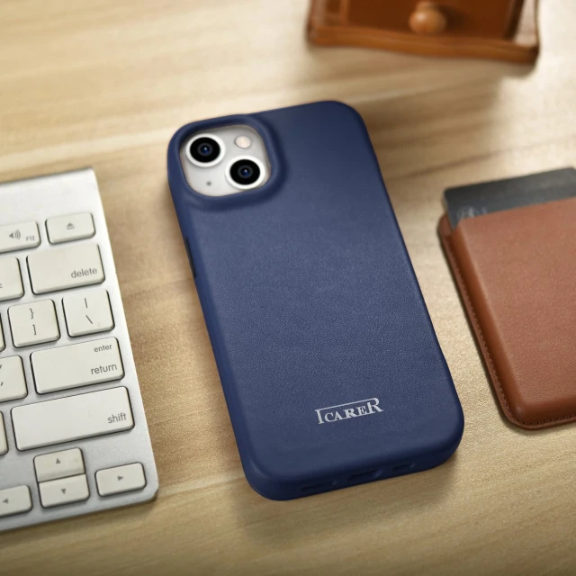 Чохол iCarer CE Premium Leather Folio Case для iPhone 14 Plus Blue with MagSafe (WMI14220715-BU)