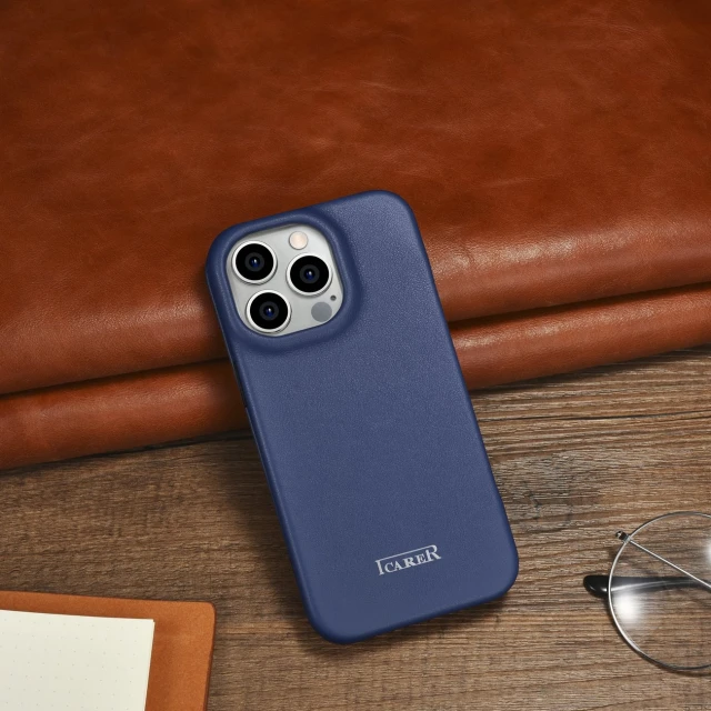 Чохол iCarer CE Premium Leather Folio Case для iPhone 14 Pro Max Blue with MagSafe (WMI14220716-BU)