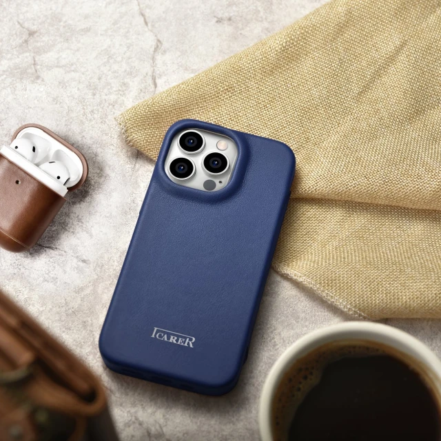 Чохол iCarer CE Premium Leather Folio Case для iPhone 14 Pro Max Blue with MagSafe (WMI14220716-BU)
