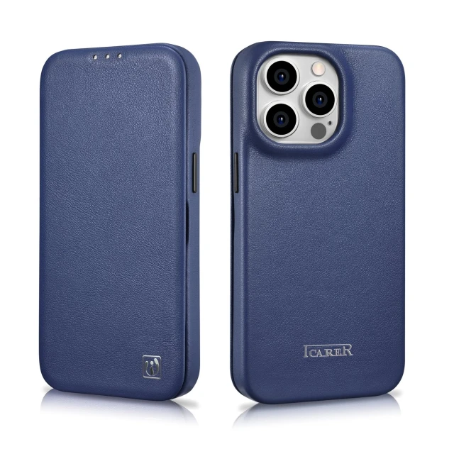 Чохол iCarer CE Premium Leather Folio Case для iPhone 14 Pro Max Blue with MagSafe (WMI14220716-BU)