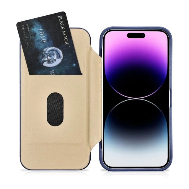 Чохол iCarer CE Premium Leather Folio Case для iPhone 14 Pro Max Blue with MagSafe (WMI14220716-BU)