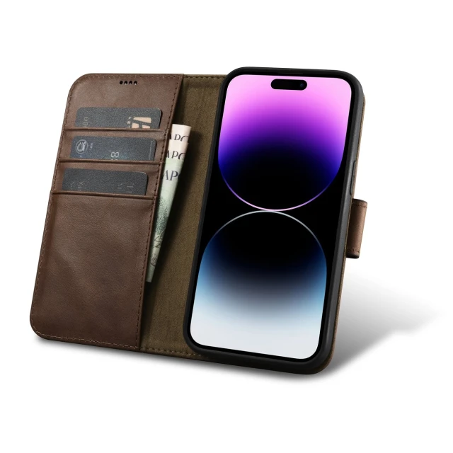 Чохол iCarer Oil Wax Wallet Case 2in1 для iPhone 14 Pro Anti-RFID Brown (WMI14220722-BN)