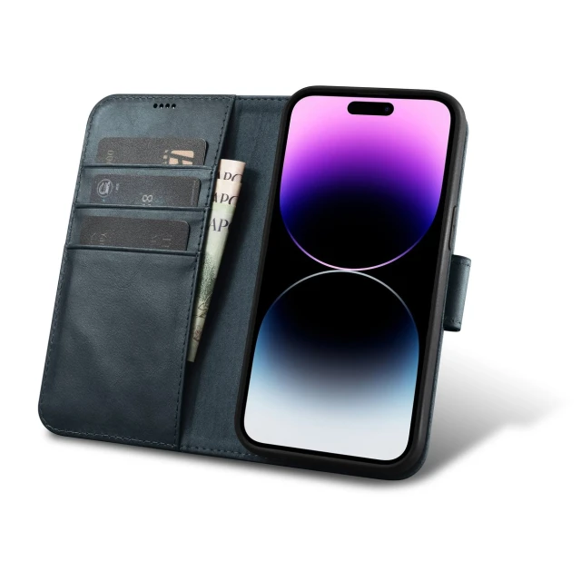 Чохол iCarer Oil Wax Wallet Case 2in1 для iPhone 14 Pro Anti-RFID Blue (WMI14220722-BU)