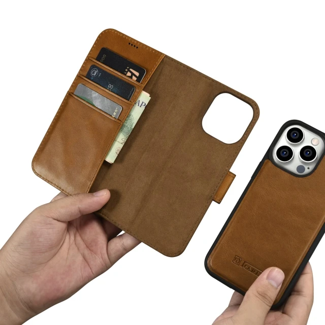 Чохол iCarer Oil Wax Wallet Case 2in1 для iPhone 14 Pro Anti-RFID Brown (WMI14220722-TN)