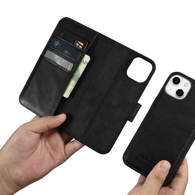 Чохол iCarer Oil Wax Wallet Case 2in1 для iPhone 14 Plus Anti-RFID Black (WMI14220723-BK)
