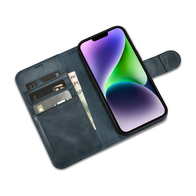 Чохол iCarer Oil Wax Wallet Case 2in1 для iPhone 14 Plus Anti-RFID Blue (WMI14220723-BU)