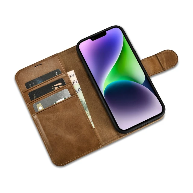 Чохол iCarer Oil Wax Wallet Case 2in1 для iPhone 14 Plus Anti-RFID Brown (WMI14220723-TN)