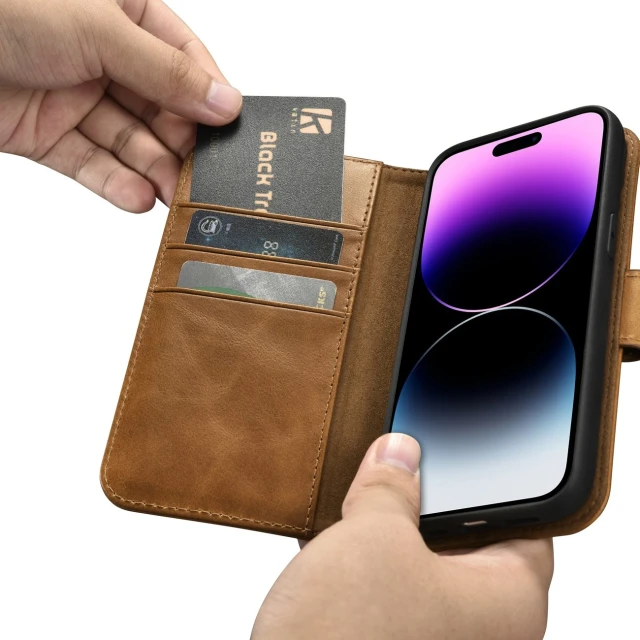 Чохол iCarer Oil Wax Wallet Case 2in1 для iPhone 14 Pro Max Anti-RFID Brown (WMI14220724-TN)