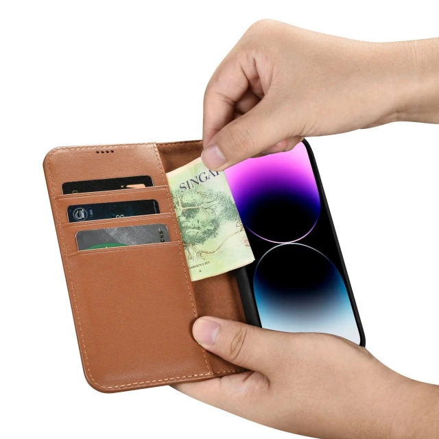 Чехол iCarer Wallet Case 2in1 для iPhone 14 Pro Anti-RFID Brown (WMI14220726-BN)