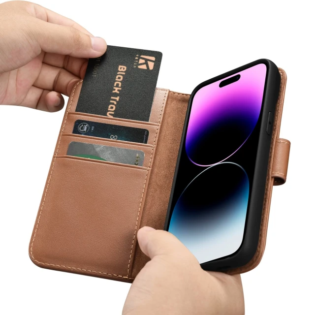 Чехол iCarer Wallet Case 2in1 для iPhone 14 Pro Anti-RFID Brown (WMI14220726-BN)