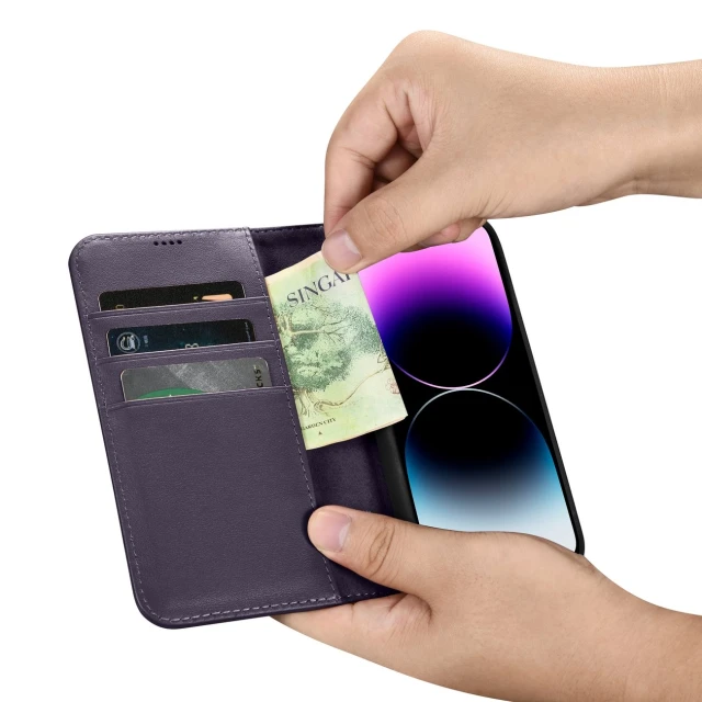 Чохол iCarer Wallet Case 2in1 для iPhone 14 Pro Anti-RFID Dark Purple (WMI14220726-DP)