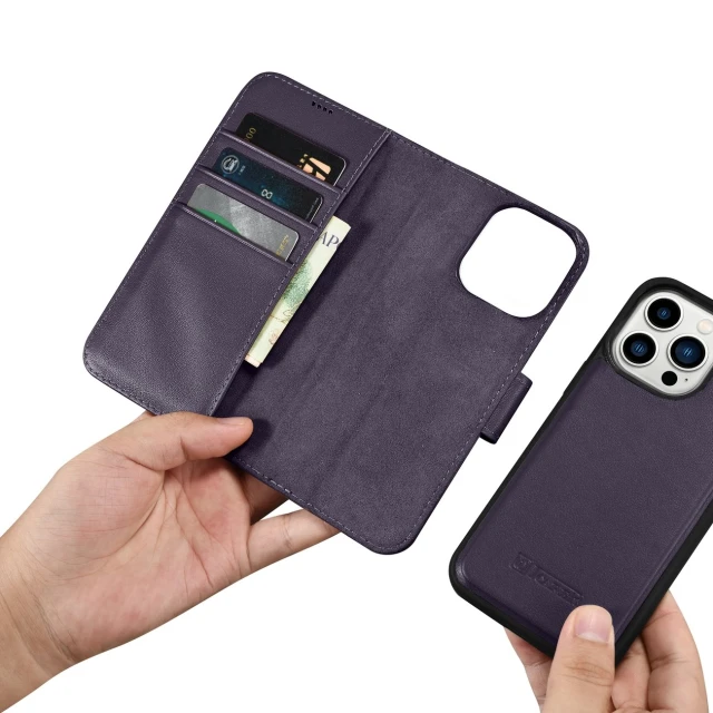 Чохол iCarer Wallet Case 2in1 для iPhone 14 Pro Anti-RFID Dark Purple (WMI14220726-DP)
