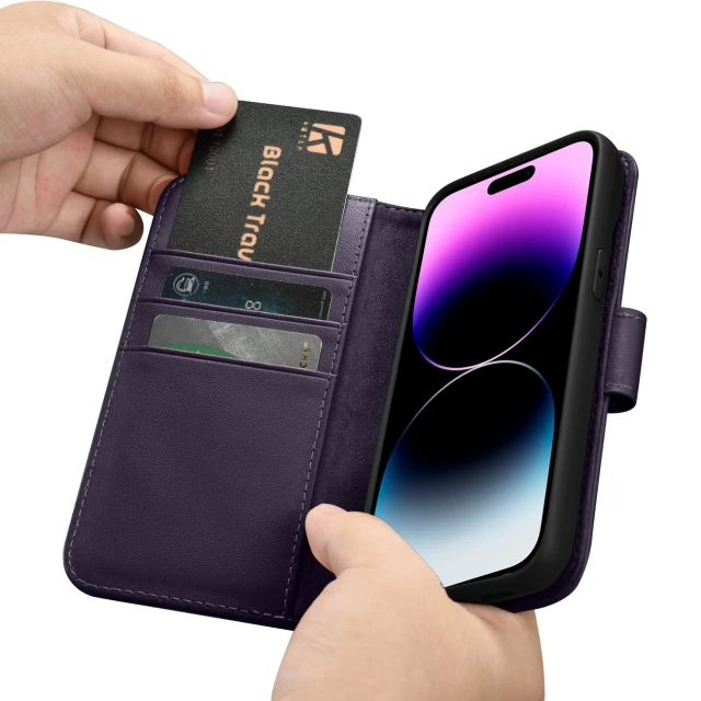 Чохол iCarer Wallet Case 2in1 для iPhone 14 Pro Anti-RFID Dark Purple (WMI14220726-DP)
