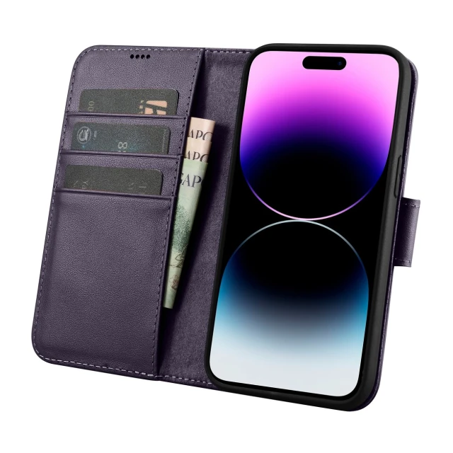 Чохол iCarer Wallet Case 2in1 для iPhone 14 Pro Anti-RFID Dark Purple (WMI14220726-DP)