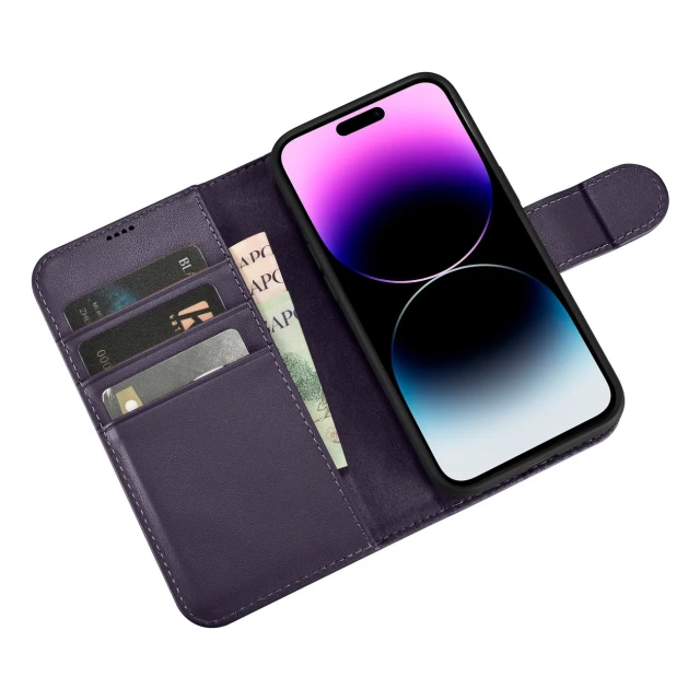 Чохол iCarer Wallet Case 2in1 для iPhone 14 Pro Anti-RFID Dark Purple (WMI14220726-DP)